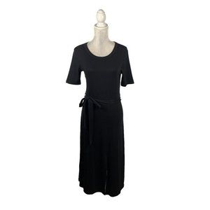 Magaschoni‎ Black Knit Midi Dress Front Slit Sash Cotton Modal Wardrobe Staple M